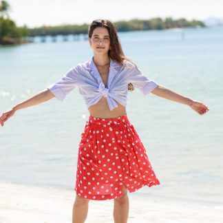 Red Polka Dot High-Waisted A-Line Skirt