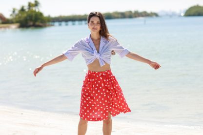 Red Polka Dot High-Waisted A-Line Skirt