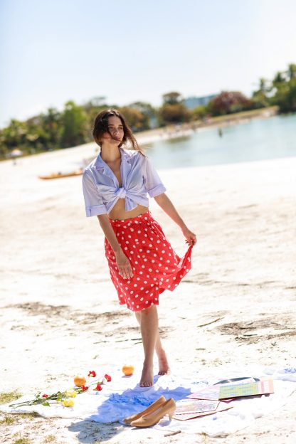 Red Polka Dot High-Waisted A-Line Skirt - Image 4