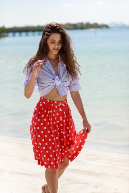 Red Polka Dot High-Waisted A-Line Skirt - Image 3