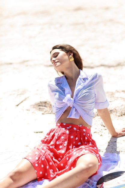 Red Polka Dot High-Waisted A-Line Skirt - Image 2