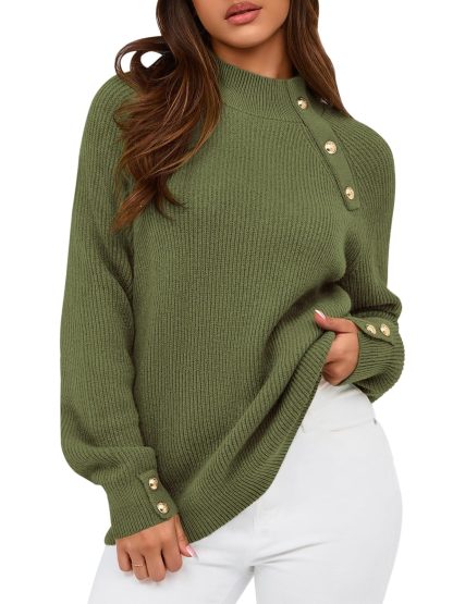 Olive Green Turtleneck Button-Down Cardigan - Image 6