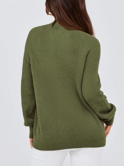 Olive Green Turtleneck Button-Down Cardigan - Image 3