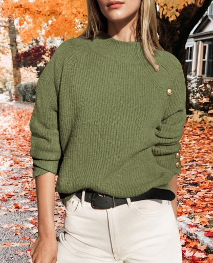 Olive Green Turtleneck Button-Down Cardigan - Image 2
