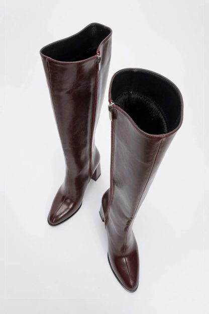 Autumn and winter retro burgundy thick-heeled boots - Image 3