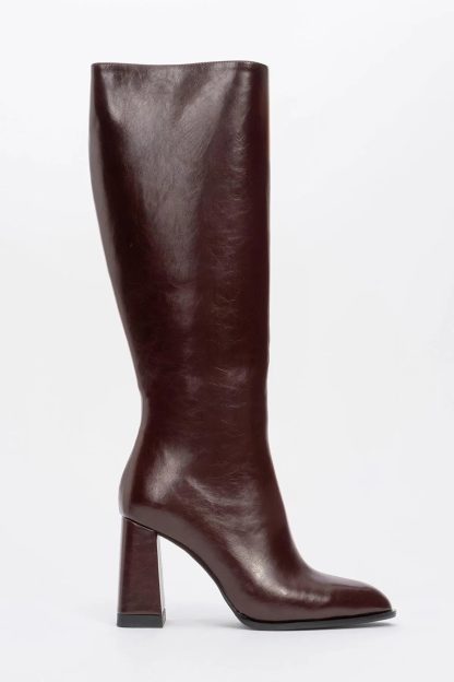 Autumn and winter retro burgundy thick-heeled boots - Image 2