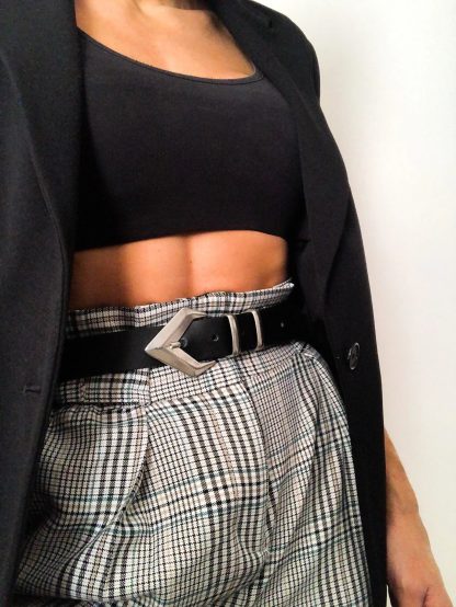 Black belt with cool geometric silver buckle