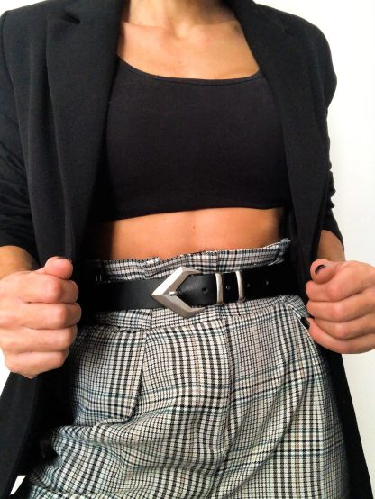 Black belt with cool geometric silver buckle - Image 2