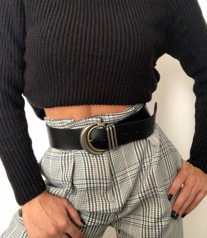 Black belt with vintage C-shaped metal buckle - Image 6