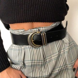 Black belt with vintage C-shaped metal buckle