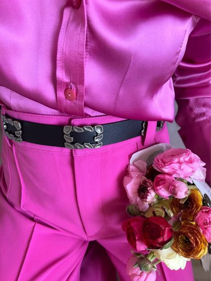 Black belt with vintage art metal decoration - Image 2