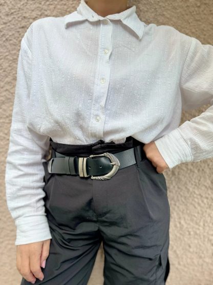 Black belt with vintage carved buckle - Image 2