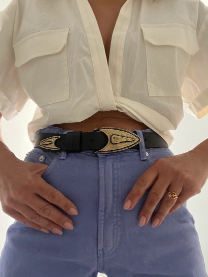 Black belt with vintage metal buckle - Image 3