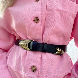 Black belt with vintage metal buckle