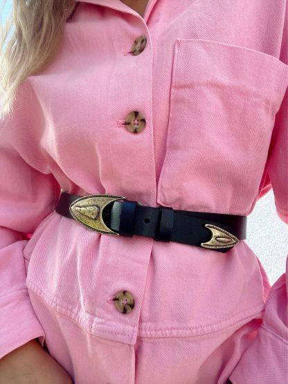 Black belt with vintage metal buckle