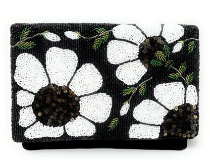 Black gauze flower border hand-beaded sequin bag - Image 5