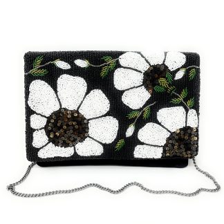 Black gauze flower border hand-beaded sequin bag