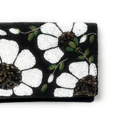 Black gauze flower border hand-beaded sequin bag - Image 2