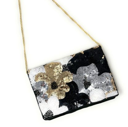 Black, gold and white sequined handmade clutch - Image 5