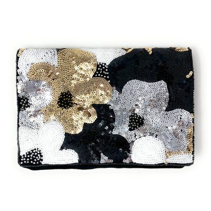 Black, gold and white sequined handmade clutch - Image 4