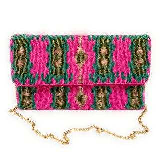 Bohemian geometric contrast hand-beaded bag