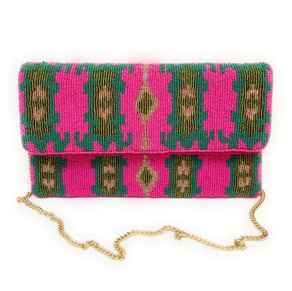 Bohemian geometric contrast hand-beaded bag