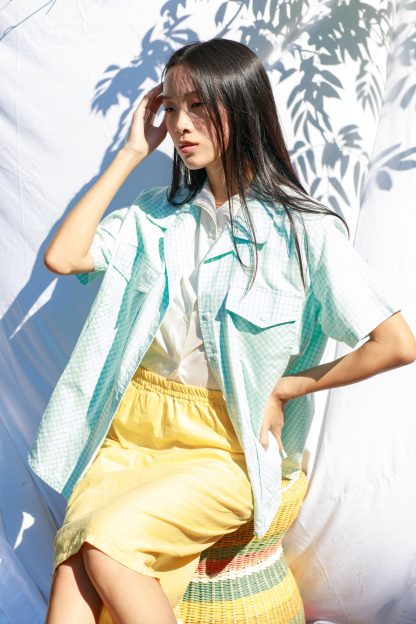 Yellow high waist linen textured straight midi skirt - Image 7