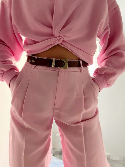 Brown belt with vintage gold buckle - Image 4