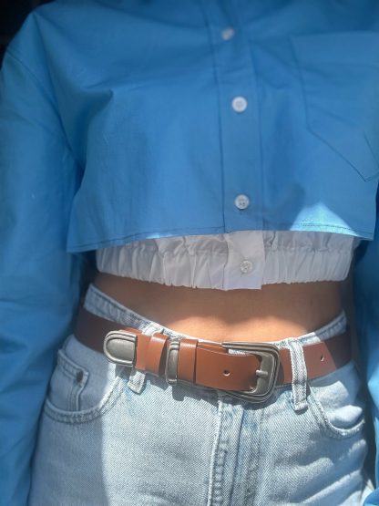 Brown leather belt with vintage silver buckle - Image 8