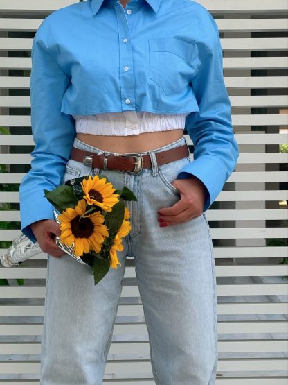 Brown leather belt with vintage silver buckle - Image 2