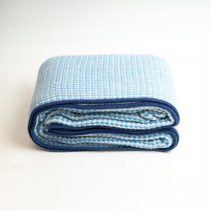 Blue and white checked wool-blend throw blanket - Image 8