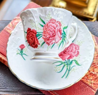 Carnation bone china cup and saucer set