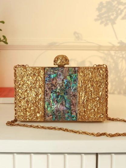 Vintage gold abalone square evening bag - Image 7