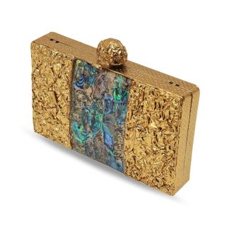 Vintage gold abalone square evening bag