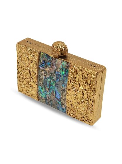 Vintage gold abalone square evening bag
