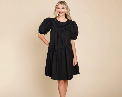 Retro Puff Sleeve Black Babydoll Dress - Image 5