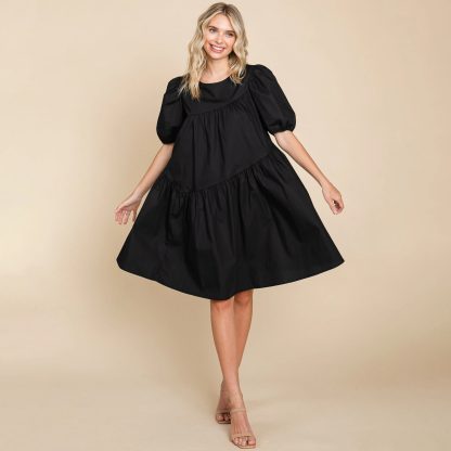 Retro Puff Sleeve Black Babydoll Dress - Image 4