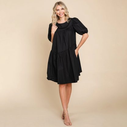 Retro Puff Sleeve Black Babydoll Dress