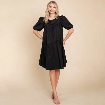 Retro Puff Sleeve Black Babydoll Dress - Image 2