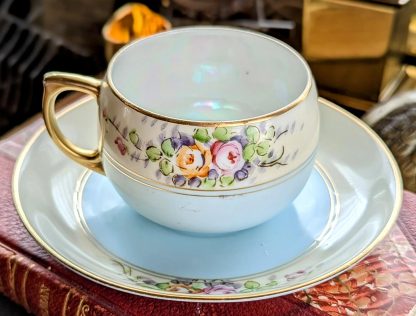 Glazed hand-painted floral cluster cup and saucer set - Image 7