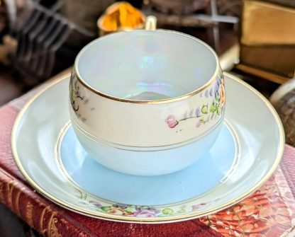 Glazed hand-painted floral cluster cup and saucer set - Image 6