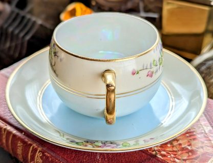 Glazed hand-painted floral cluster cup and saucer set - Image 4