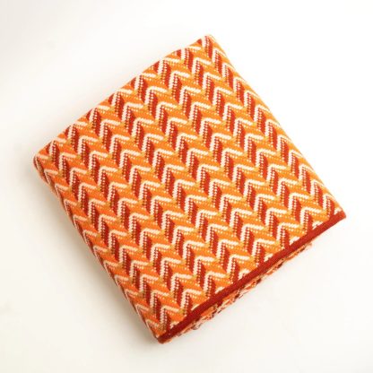 Vibrant Orange Zigzag Knit Throw Blanket - Image 7