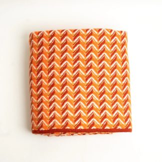 Vibrant Orange Zigzag Knit Throw Blanket