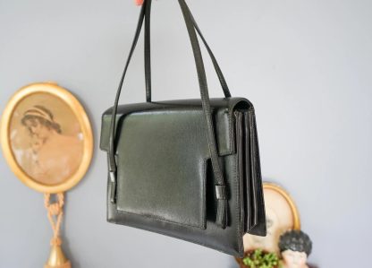 Vintage black fine leather handbag - Image 6