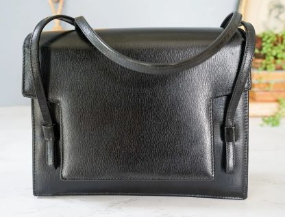 Vintage black fine leather handbag - Image 3
