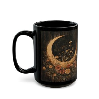 Moonlit Night Flower Cluster Black Glaze Mug