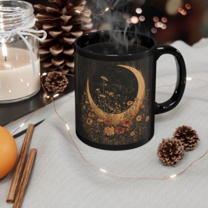 Moonlit Night Flower Cluster Black Glaze Mug - Image 2