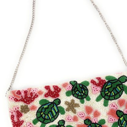 Childlike Hand-Beaded Turtle Coral Clutch - Image 10
