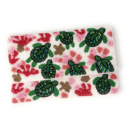 Childlike Hand-Beaded Turtle Coral Clutch - Image 11